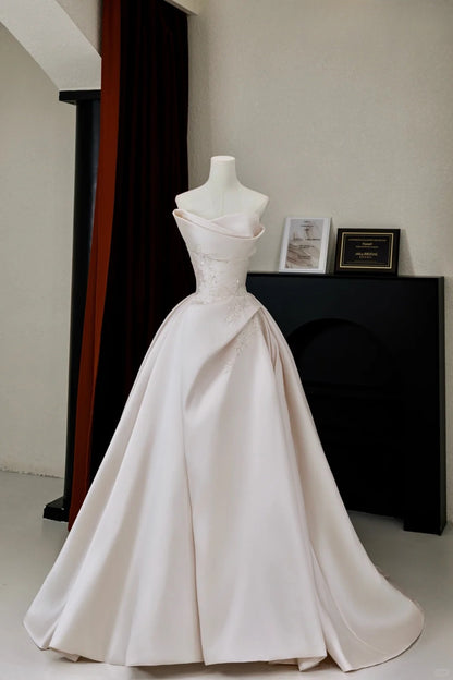 Robe de mariée fantaisie en satin, sans bretelles, longue et ajustée, style bal de promo, AU007
