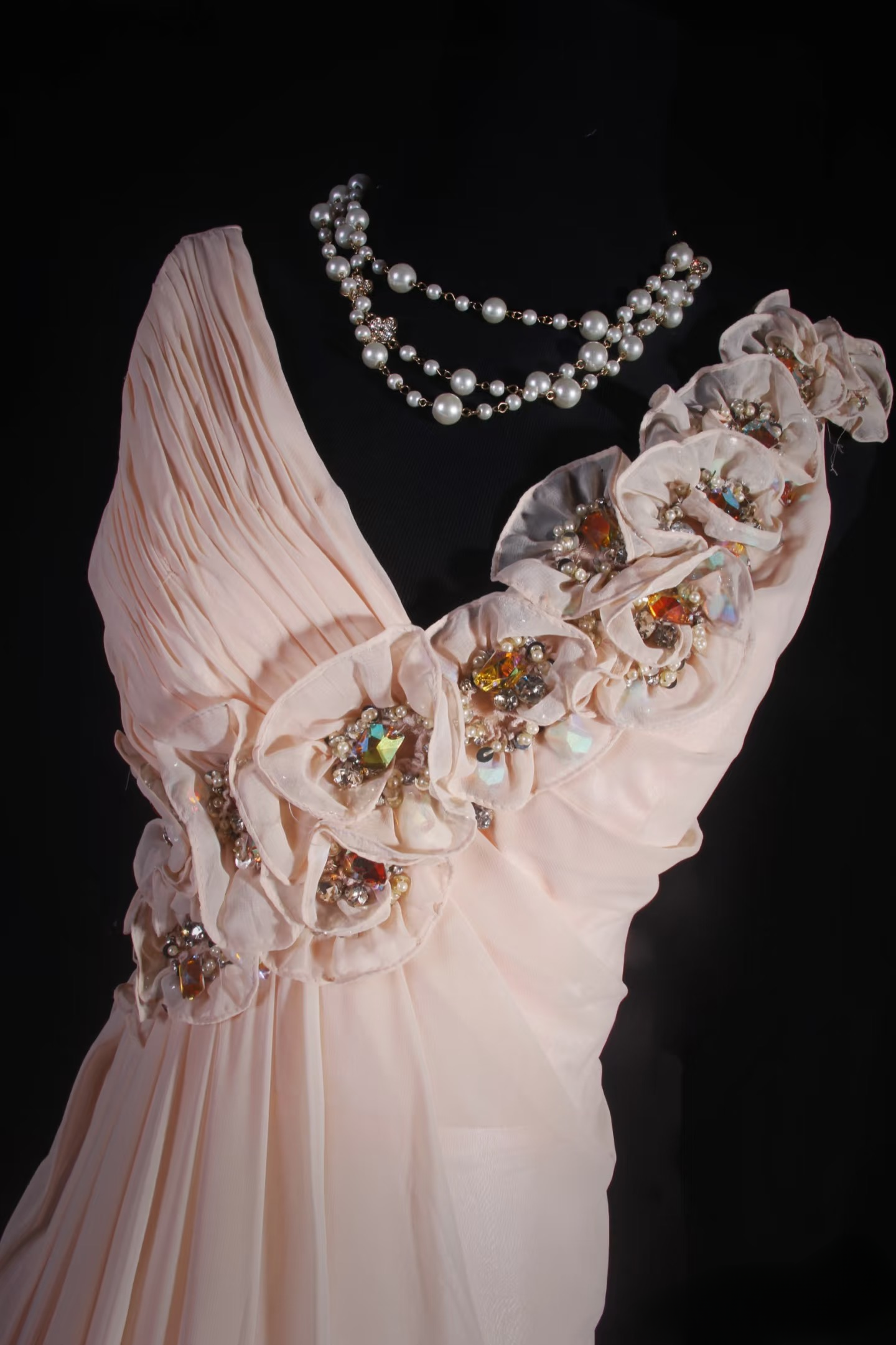 Vintage Prom Dresses 1950s Retro Classy A Line V Neck Pearl Pink Chiffon Inspo Long Prom Gown AU007