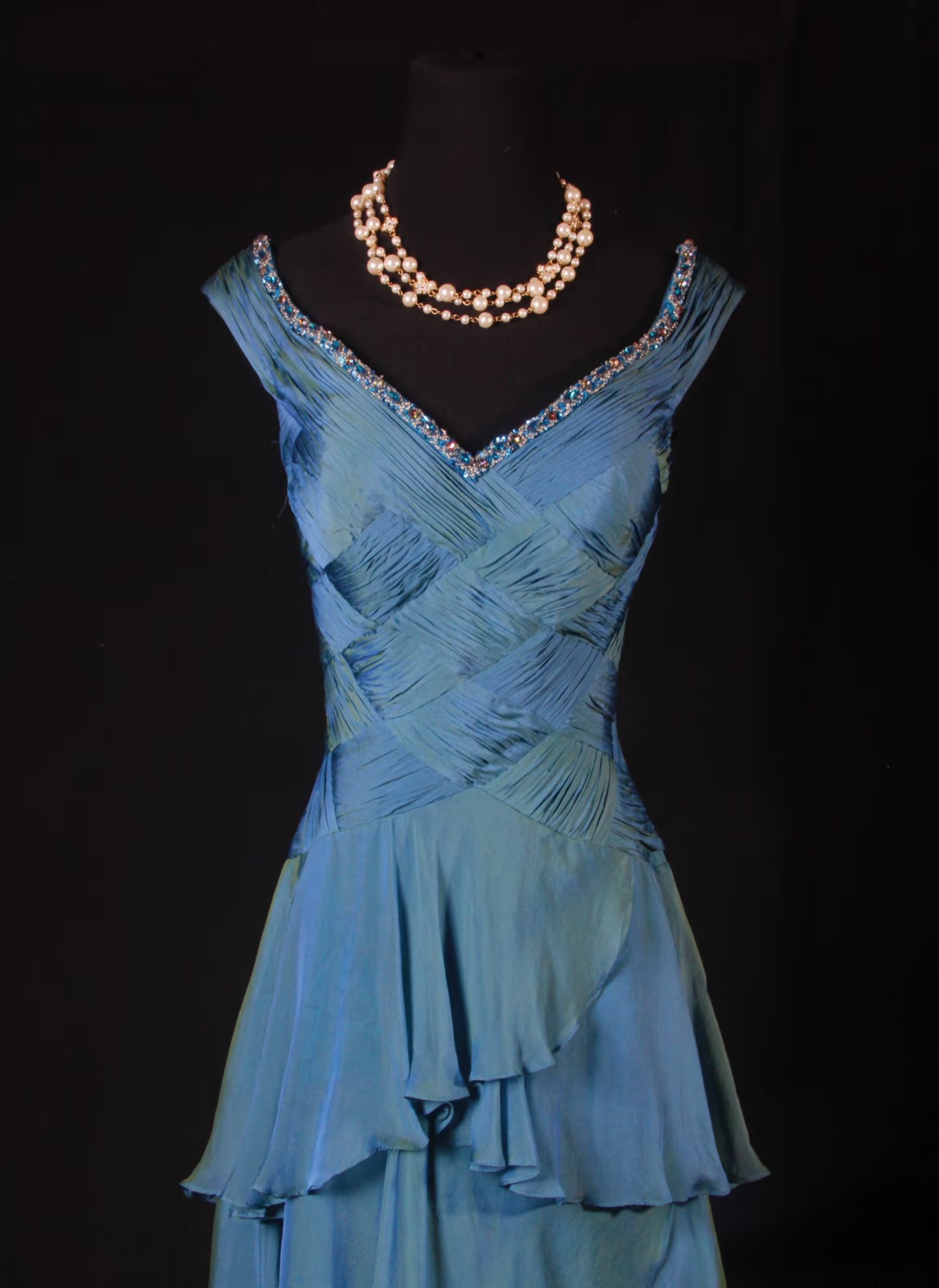 Vintage Prom Dresses 1950s Retro Classy A Line V Neck Teal Blue Chiffon Inspo Long Prom Gown AU008