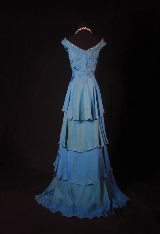 Vintage Prom Dresses 1950s Retro Classy A Line V Neck Teal Blue Chiffon Inspo Long Prom Gown AU008