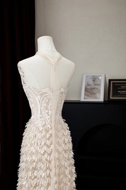 Whimsical A Line Strapless Fitted Long Lace Wedding Dress Bride Gowns Wedding Dresses AU009