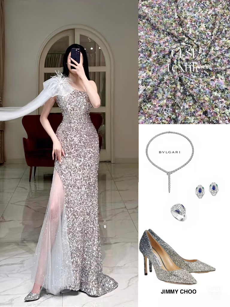 Robe de bal fourreau asymétrique sans manches à paillettes, longueur au sol, superbe robe de bal d'inspiration 2026, robe de princesse de remise de diplôme AU010