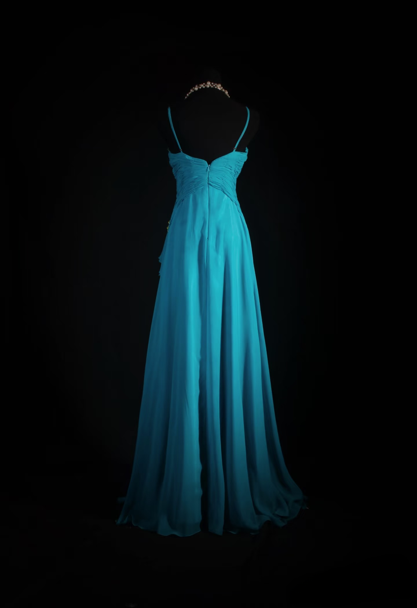 Robes de bal rétro, coupe trapèze, bretelles spaghetti, mousseline bleue, style vintage, robes de soirée longues AU010