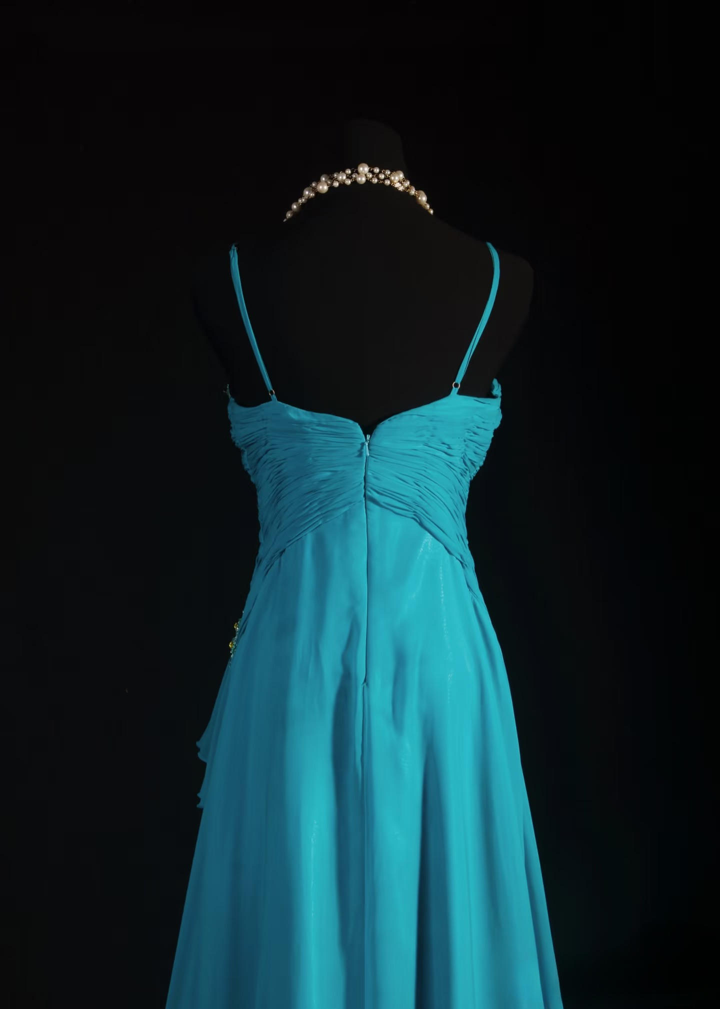 Robes de bal rétro, coupe trapèze, bretelles spaghetti, mousseline bleue, style vintage, robes de soirée longues AU010