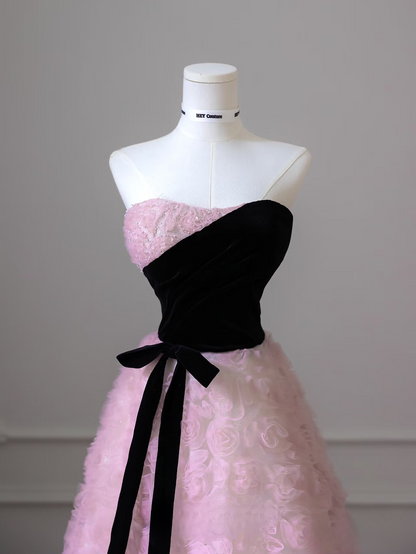 Robe de bal élégante, coupe trapèze, sans manches, en tulle rose, longueur au sol, motif floral, inspiration pour une robe de remise de diplôme, AU011