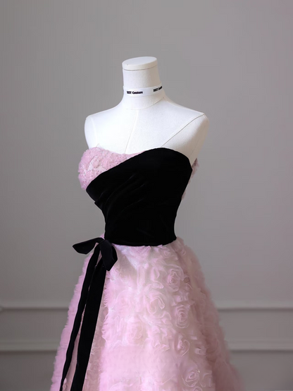 Robe de bal élégante, coupe trapèze, sans manches, en tulle rose, longueur au sol, motif floral, inspiration pour une robe de remise de diplôme, AU011