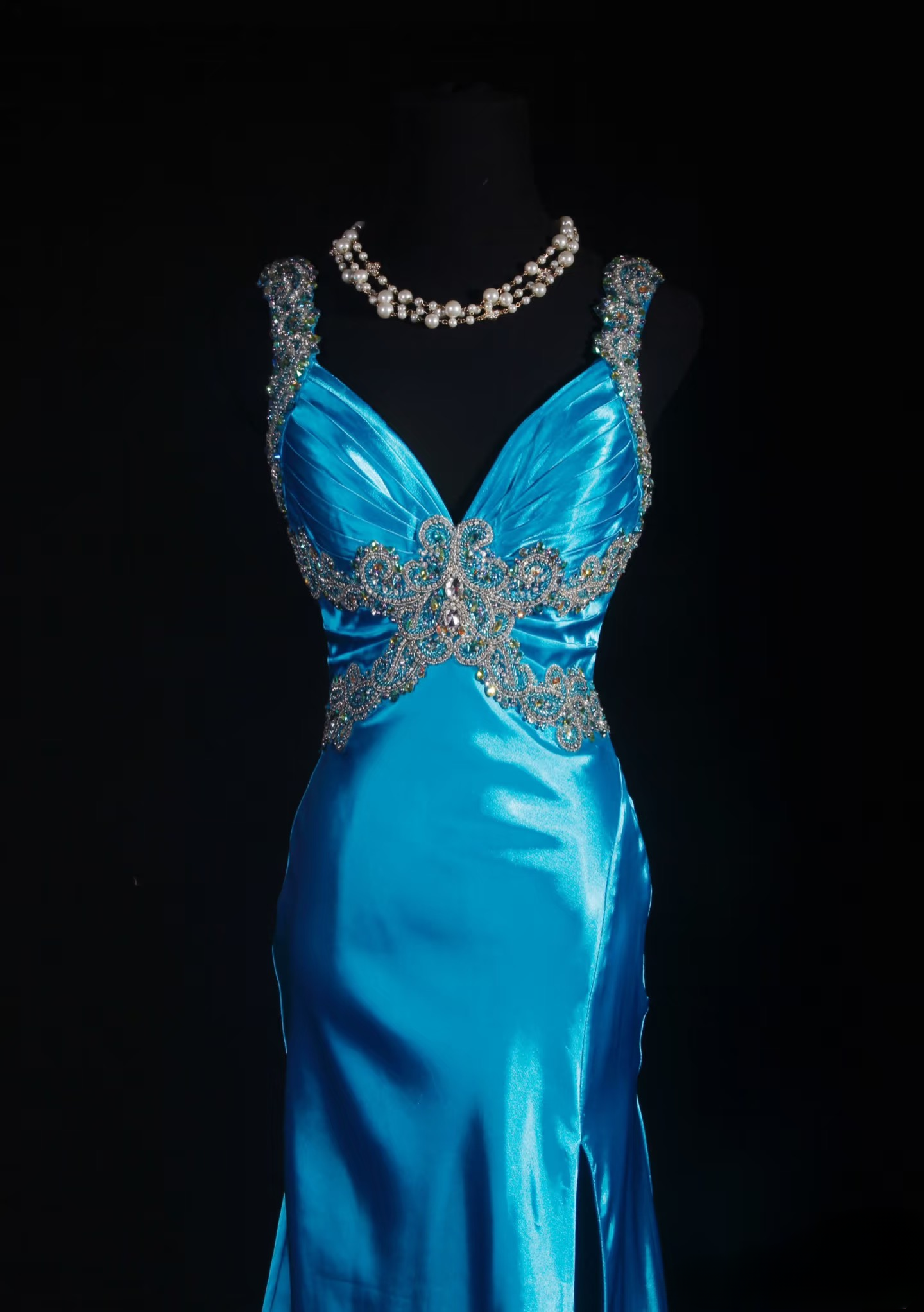Vintage Prom Dresses 1950s Retro Classy Mermaid Sweetheart Blue Satin Slit Inspo Long Prom Gown AU011