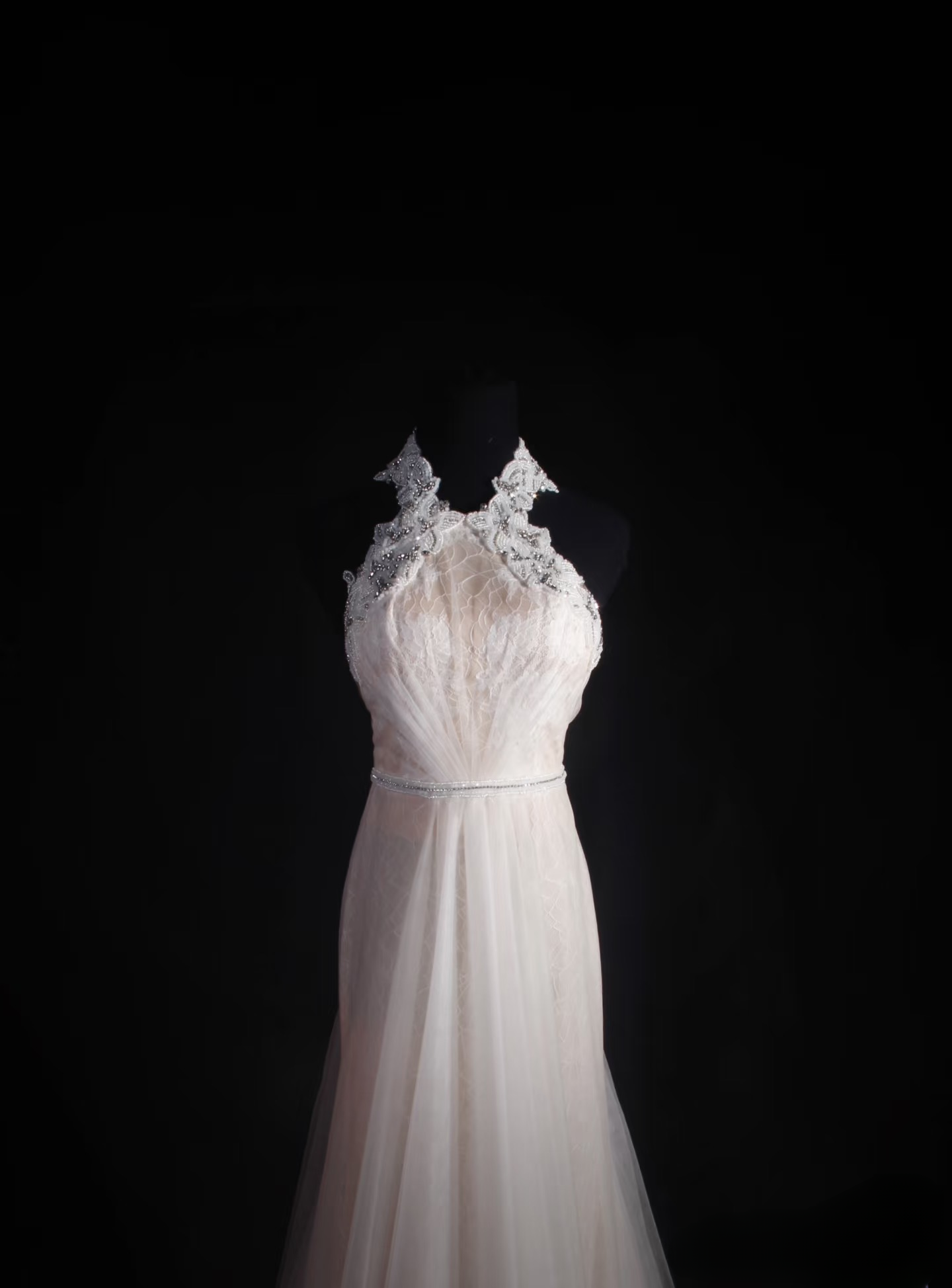 Robes de bal rétro, coupe trapèze, dos nu, tulle blanc et dentelle, robes de soirée longues vintage AU012