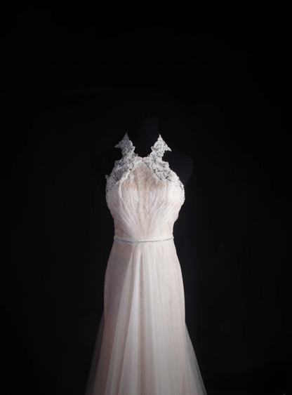 Robes de bal rétro, coupe trapèze, dos nu, tulle blanc et dentelle, robes de soirée longues vintage AU012