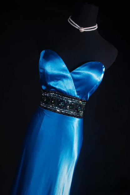 Vintage Mermaid Sweetheat Royal Blue Backless 90s Satin Inspiration Long Prom Dresses Evening Party Dress Prom Gowns AU013