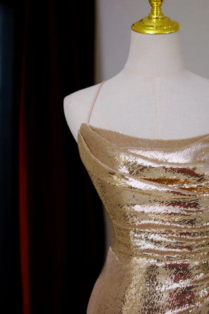 Robe de bal sirène sexy à paillettes dorées et dos nu, longue robe de soirée pour 21e anniversaire, robe de soirée AU014