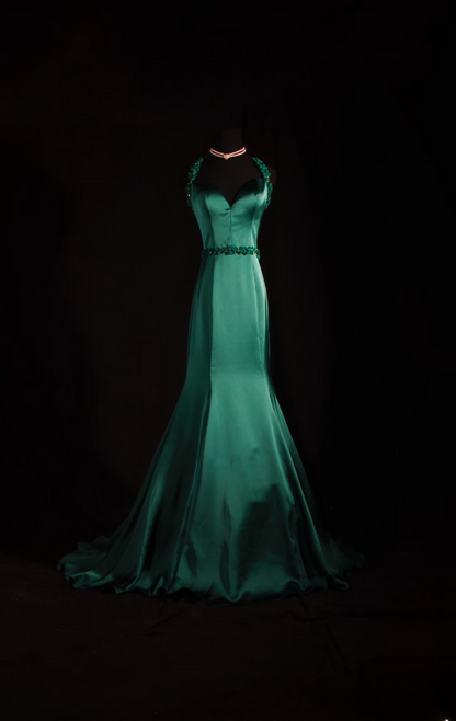 Vintage Prom Dresses 1950s Retro Classy Mermaid Sweetheart Dark Green Satin Inspo Long Prom Gown AU016