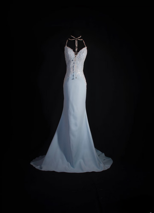 Retro Prom Dresses Mermaid Spaghetti Strap Light Sky Blue Chiffon Vintage Fashion Long Prom Dresses Party Gowns AU018
