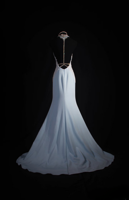 Retro Prom Dresses Mermaid Spaghetti Strap Light Sky Blue Chiffon Vintage Fashion Long Prom Dresses Party Gowns AU018