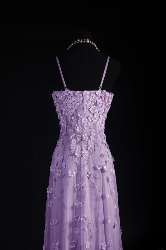 Retro Prom Dresses A Line Spaghetti Strap Lilac Tulle Vintage Fashion Long Prom Dresses Party Gowns AU019