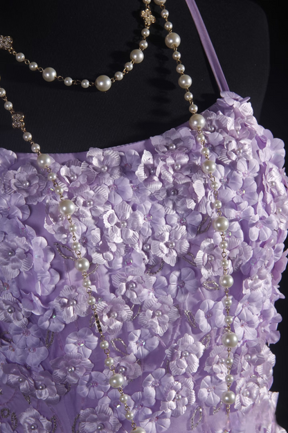 Robes de bal rétro, coupe trapèze, bretelles spaghetti, tulle lilas, style vintage, robes de soirée longues, AU019