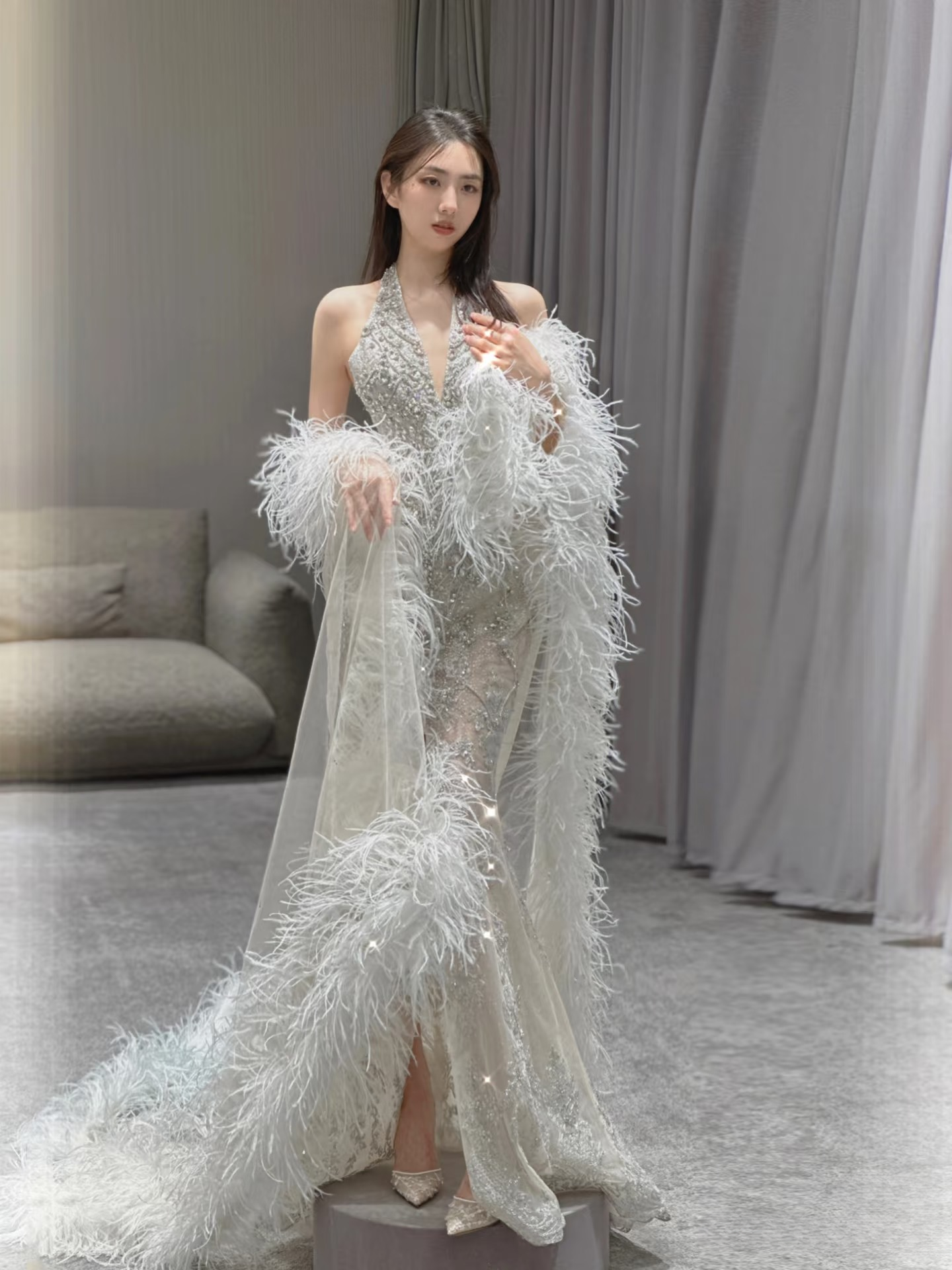 Sexy Meerjungfrau Neckholder Ärmellos Pailletten Silber Bodenlang Atemberaubende Ballkleider 2026 Inspiration Ballkleid Prinzessin Abschlussballkleid AU022