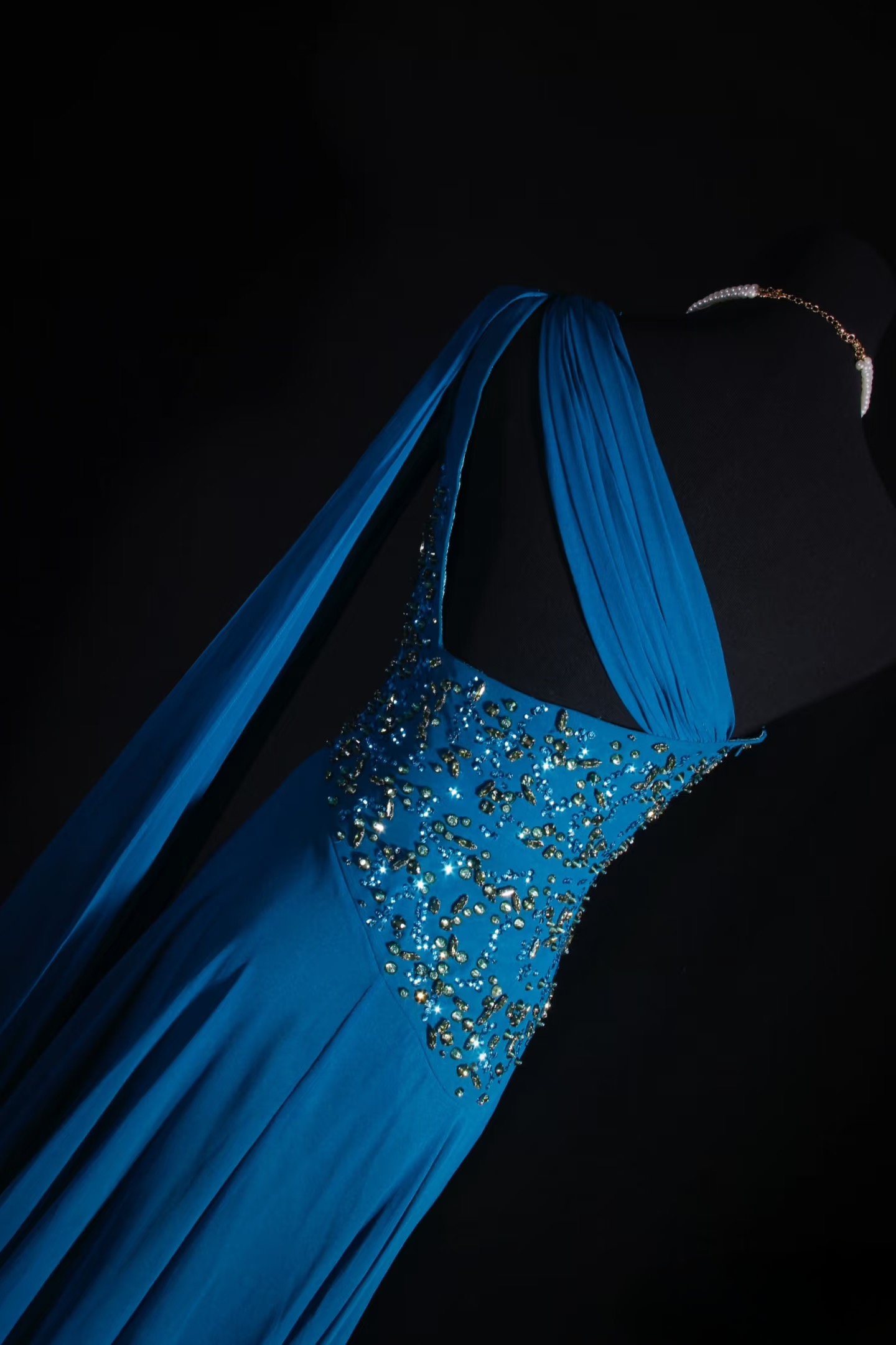 Retro Prom Dresses A Line One Shoulder Royal Blue Chiffon Beaded Vintage Fashion Long Prom Dresses Party Gowns AU022