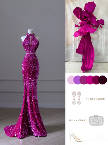Sexy Mermaid Halter Neck Sleeveless Sequin Floor Length Stunning Prom Dresses 2026 Inspiration Prom Dress Princess Graduation Dress AU023