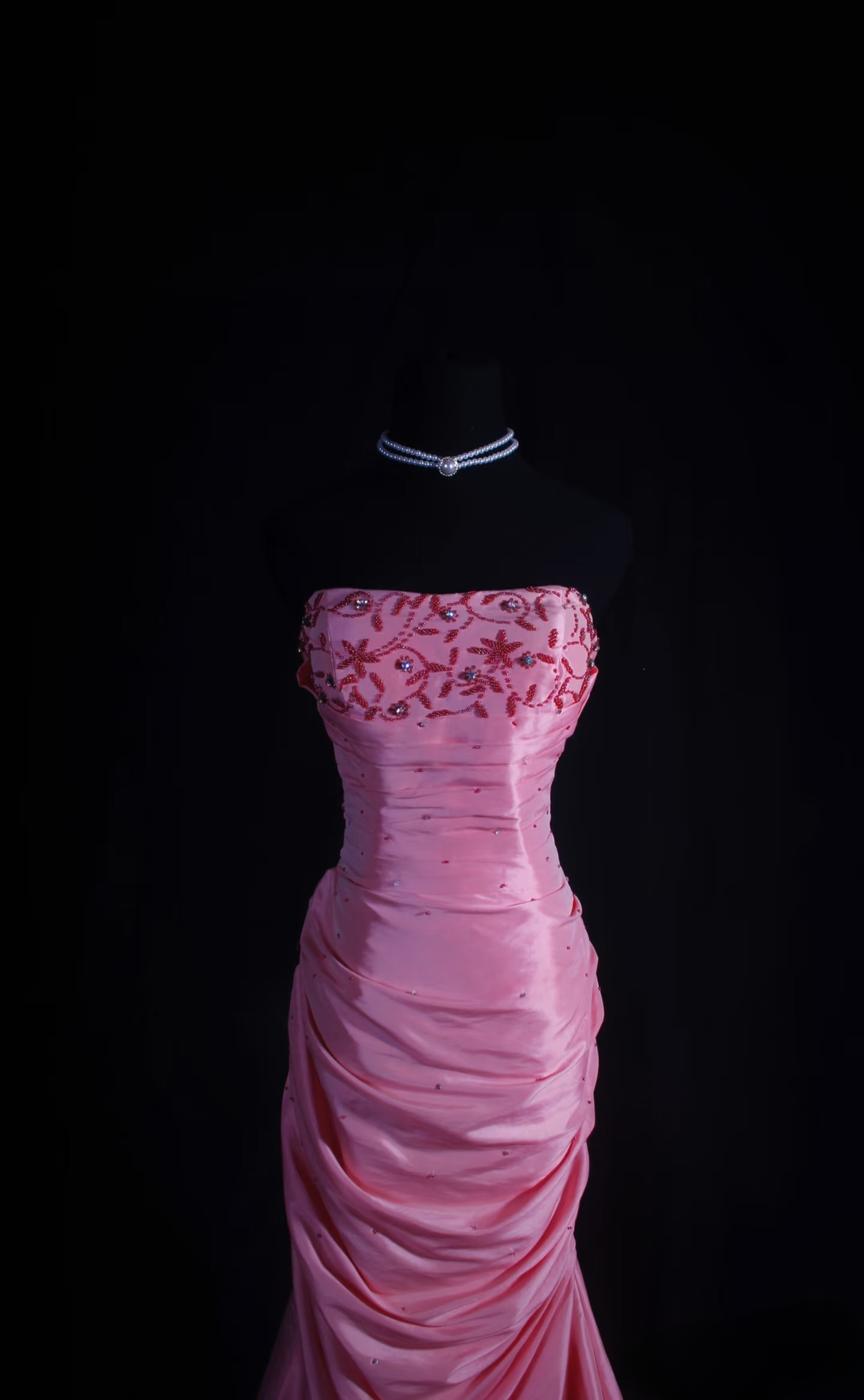 Retro Prom Dresses Mermaid Strapless Pink Organza With Beaded Vintage Long Prom Dresses Party Gowns AU023