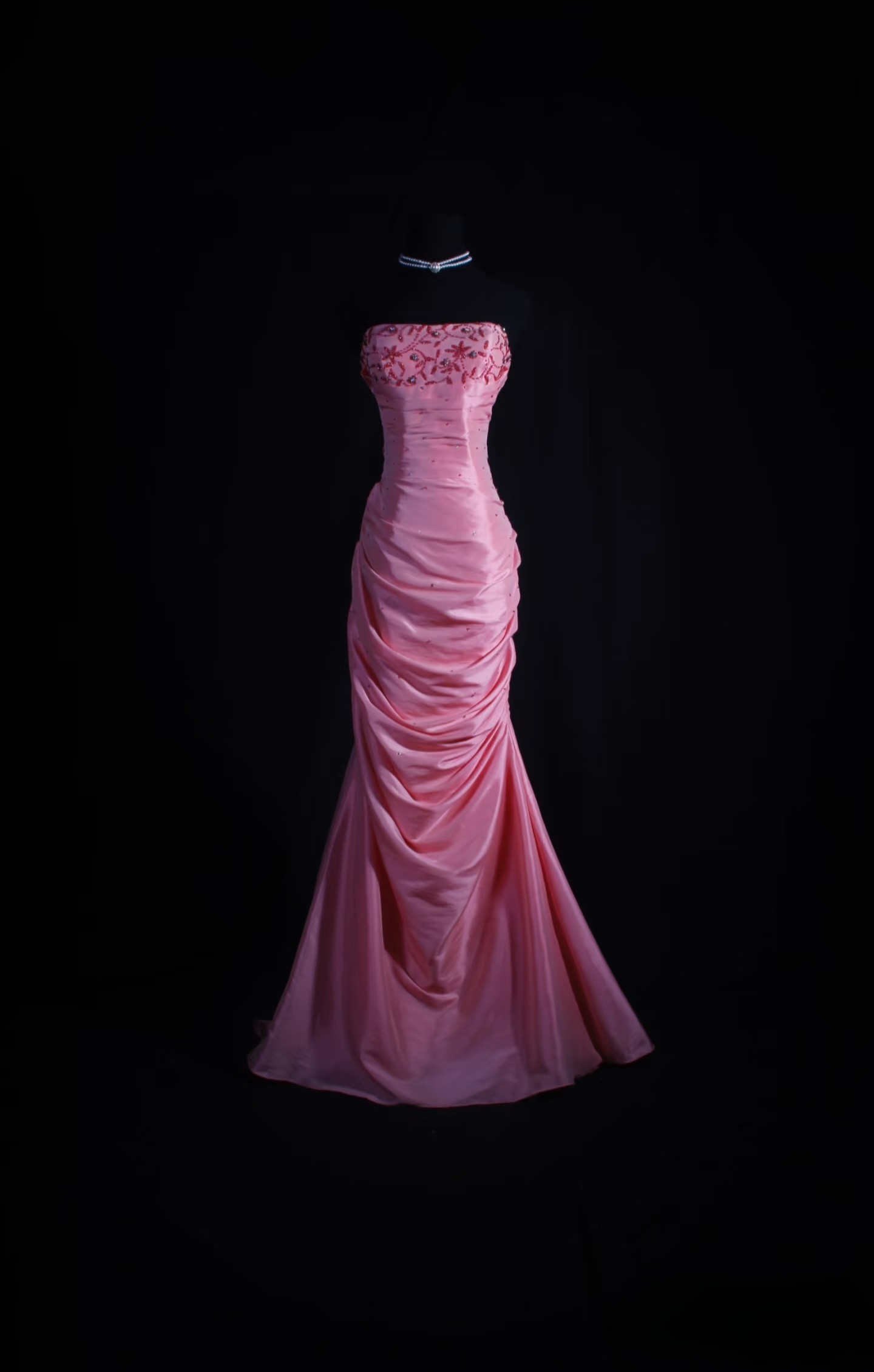 Retro Prom Dresses Mermaid Strapless Pink Organza With Beaded Vintage Long Prom Dresses Party Gowns AU023