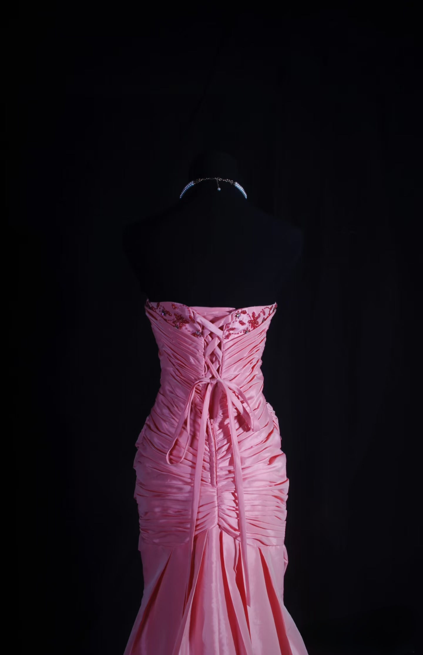 Retro Prom Dresses Mermaid Strapless Pink Organza With Beaded Vintage Long Prom Dresses Party Gowns AU023
