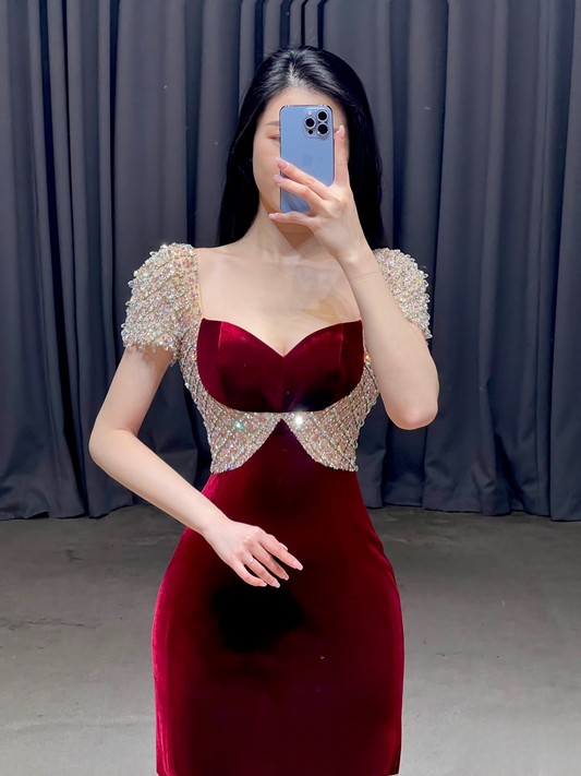 Sexy Sheath Square Neck Burgundy Floor Length Stunning Prom Dresses Inspiration Prom Dress Princess Graduation Dress AU029