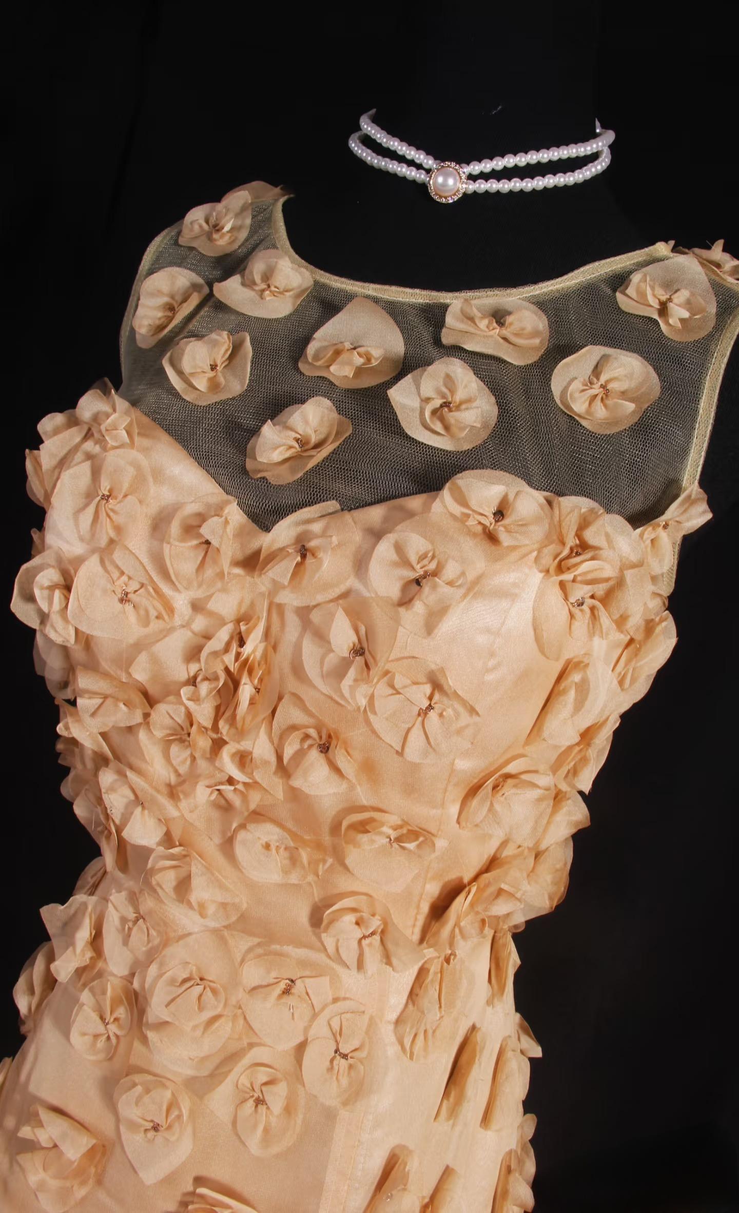 Retro Prom Dresses A Line 2 Pieces Gold Tulle Floral Vintage Long Prom Dresses Party Gowns AU029