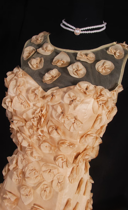 Retro Prom Dresses A Line 2 Pieces Gold Tulle Floral Vintage Long Prom Dresses Party Gowns AU029