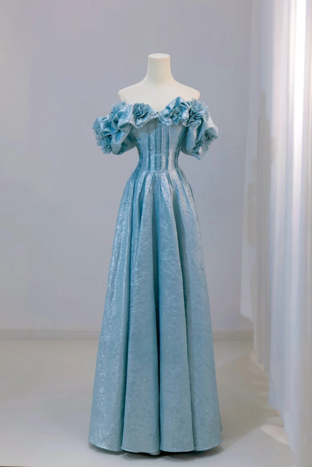 Classy A line Off The Shoulder Blue Floor Length Prom Dresses Formal Dress Birthday Outfits Prom Gown AU031