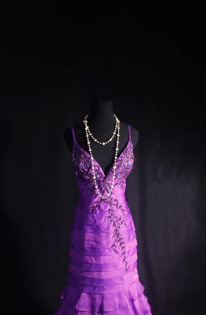 Vintage Prom Dresses 1980s Retro Classy Mermaid Spaghetti Straps Grape Chiffon Inspo Long Prom Gown AU032