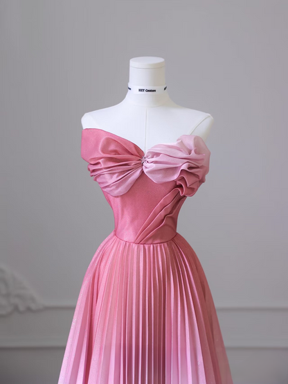 Cute A Line Strapless Ombre Pink White Satin Floor Length Stunning Prom Dresses Inspiration Prom Dress Princess Dance Formal Graduation Dress AU036
