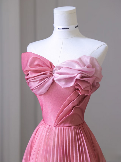 Cute A Line Strapless Ombre Pink White Satin Floor Length Stunning Prom Dresses Inspiration Prom Dress Princess Dance Formal Graduation Dress AU036