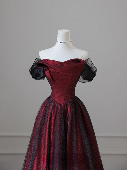 Robe de bal sexy en tulle à épaules dénudées et manches courtes, noire, longueur au sol, superbe robe de bal d'inspiration bleue, robe de princesse pour remise de diplôme, AU037