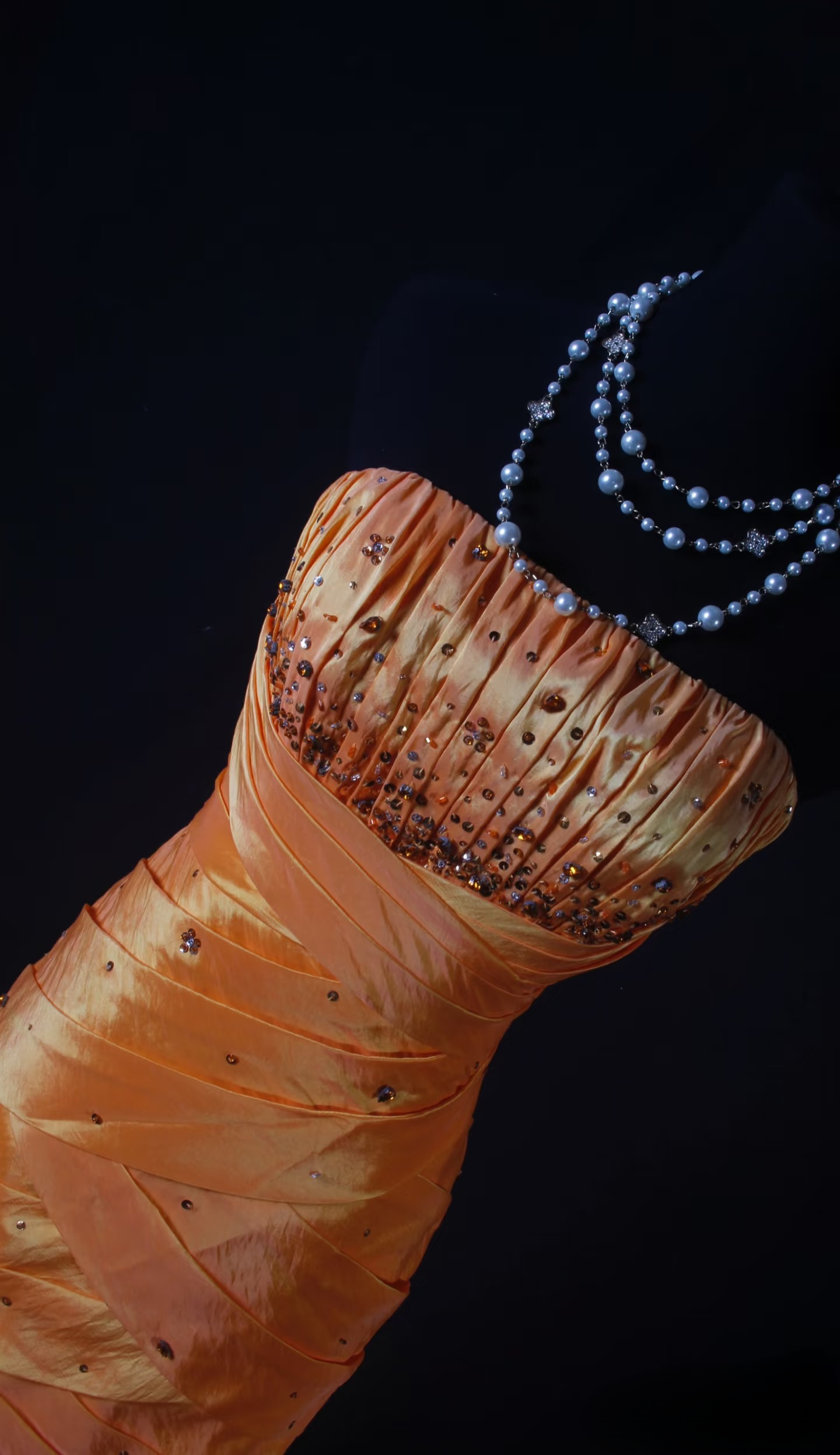 Robe de bal rétro sirène bustier années 50-60 en taffetas orange perlé, robe de soirée longue vintage AU037