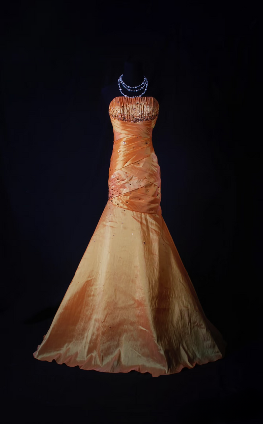 Retro Prom Dresses Mermaid Strapless 50s 60s Beaded Orange Taffeta Vintage Long Prom Dresses Party Gowns AU037