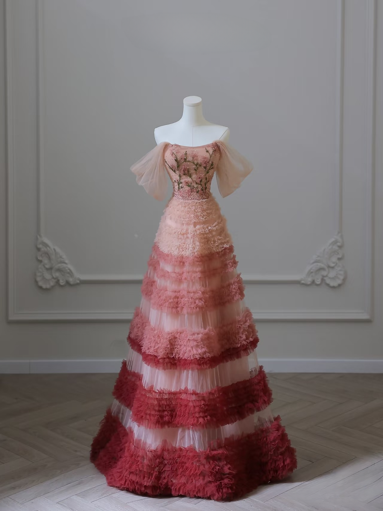 Schlichtes Ballkleid, schulterfrei, Tüll, rosa, bodenlang, atemberaubende Ballkleider, Inspiration, Ballkleid, Prinzessin, Tanz, formelles Abschlusskleid, AU039