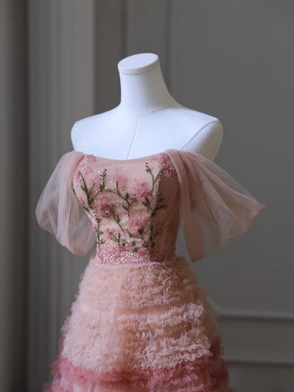 Schlichtes Ballkleid, schulterfrei, Tüll, rosa, bodenlang, atemberaubende Ballkleider, Inspiration, Ballkleid, Prinzessin, Tanz, formelles Abschlusskleid, AU039