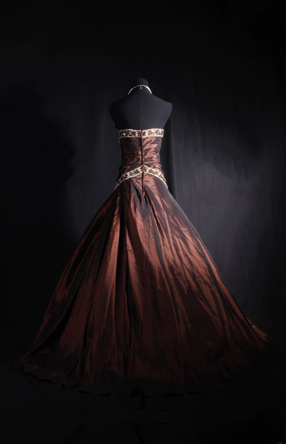 Robe de bal vintage bustier marron à perles, inspiration années 80, robe de soirée longue, robe de bal de fin d'année AU039