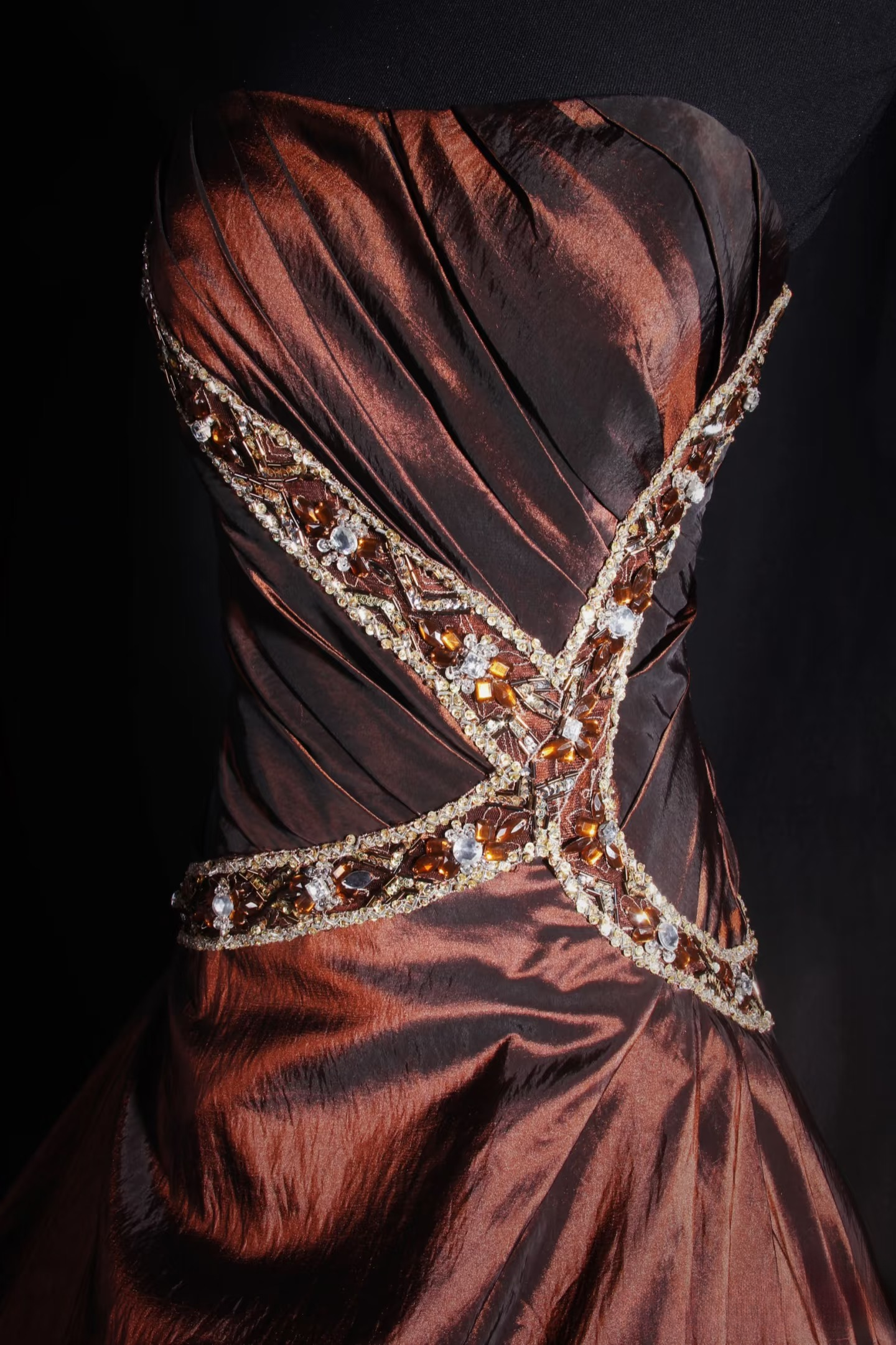 Robe de bal vintage bustier marron à perles, inspiration années 80, robe de soirée longue, robe de bal de fin d'année AU039