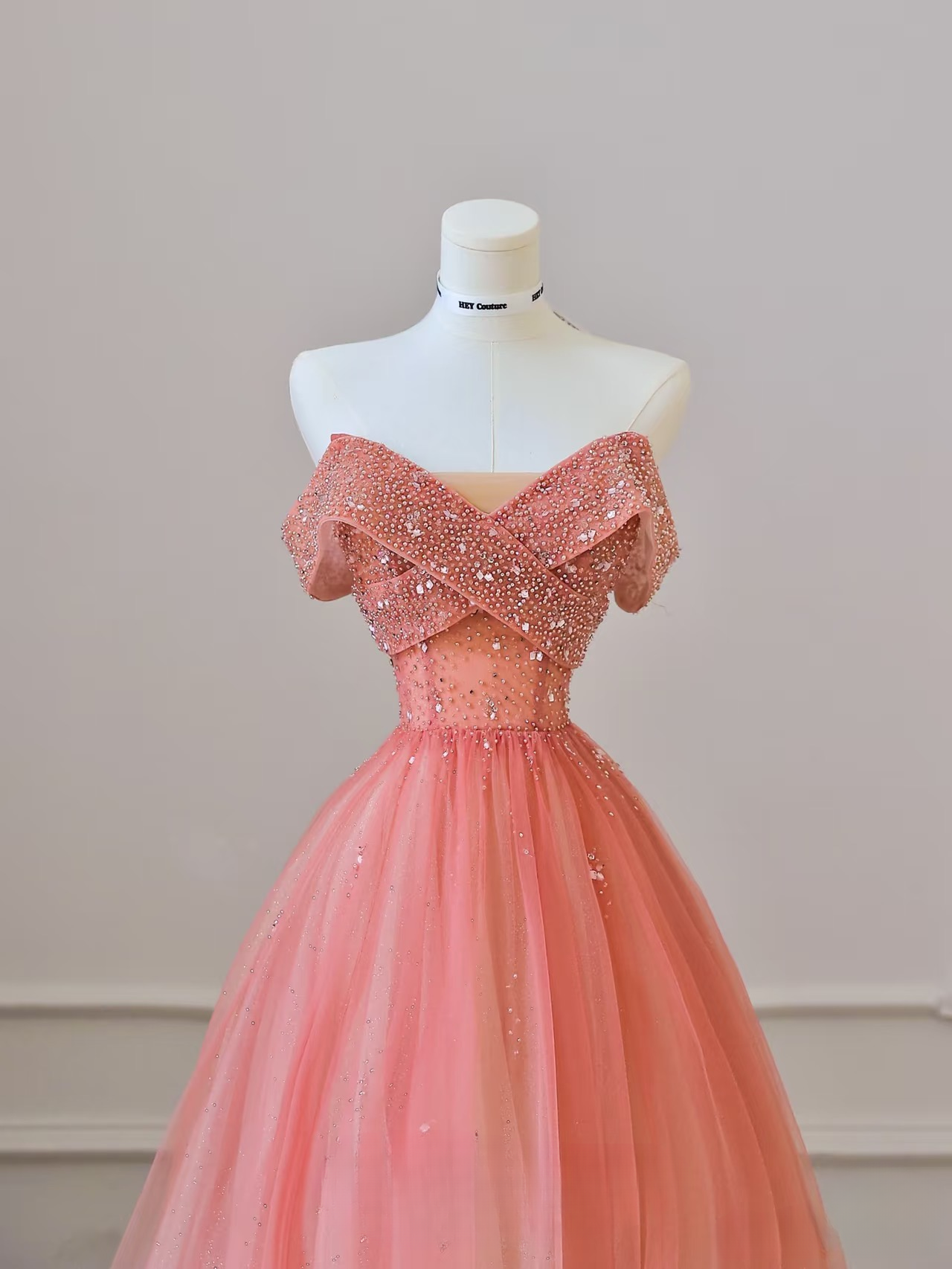 Schlichtes Ballkleid, schulterfrei, Tüll, rosa Ombre, bodenlang, atemberaubende Ballkleider, Inspiration, Ballkleid, Prinzessin, formelles Abschlusskleid, AU040