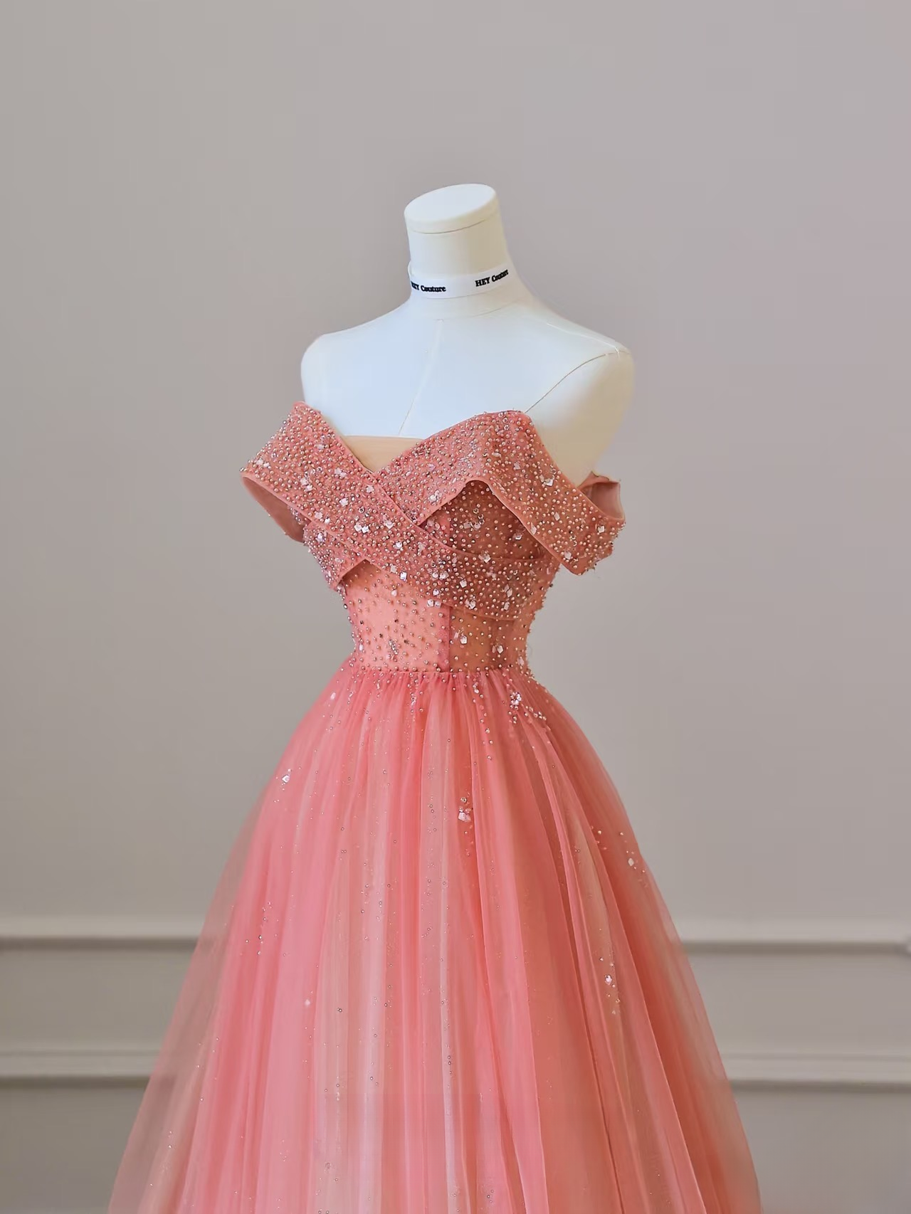Schlichtes Ballkleid, schulterfrei, Tüll, rosa Ombre, bodenlang, atemberaubende Ballkleider, Inspiration, Ballkleid, Prinzessin, formelles Abschlusskleid, AU040