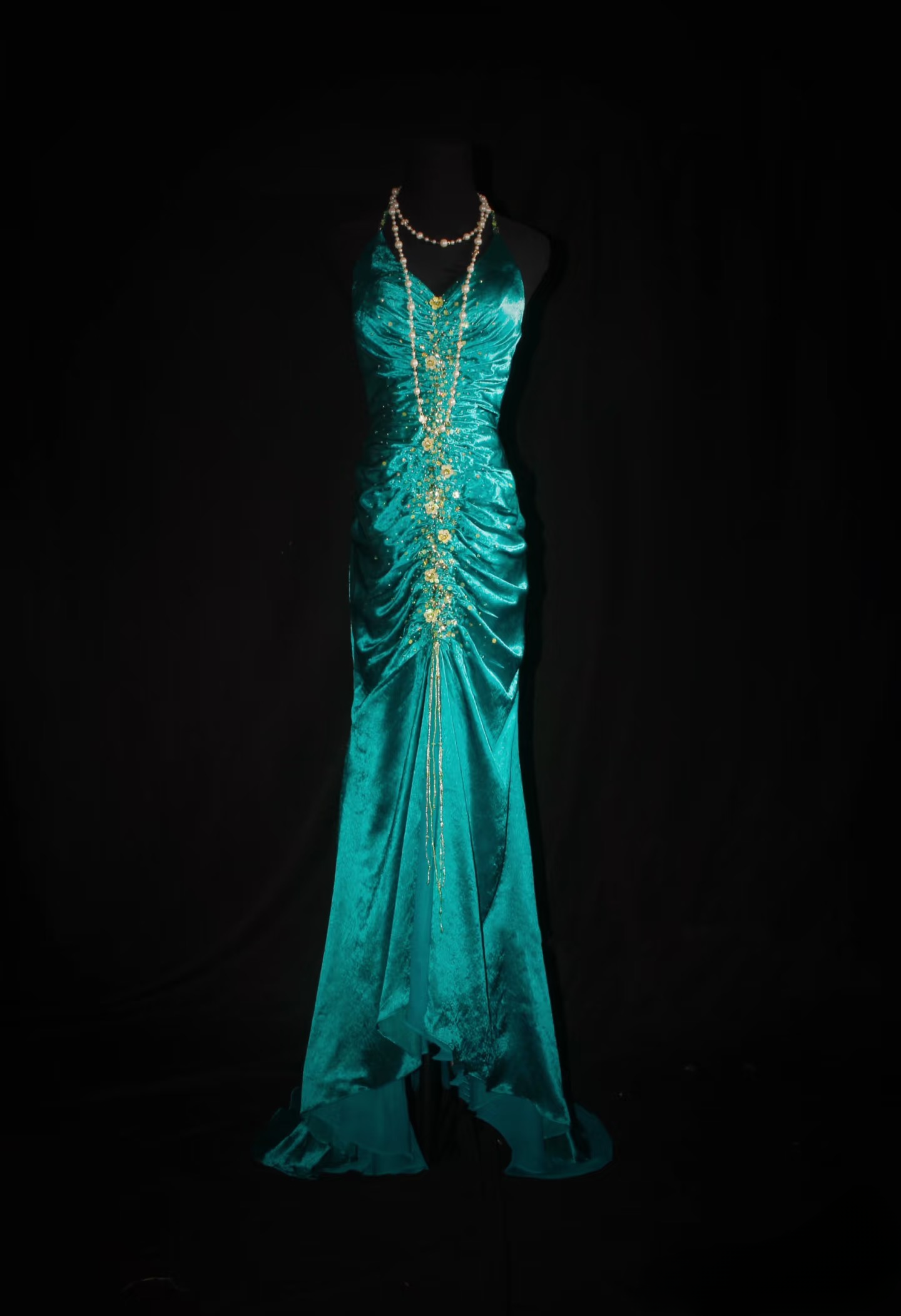 Retro Prom Dresses Mermaid Halter Green With Gold Beaded 70s Pleated Vintage Fashion Long Prom Dresses Party Gowns AU041
