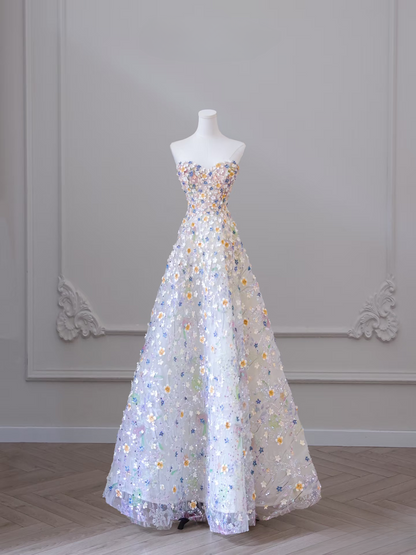 Robe de bal modeste en tulle blanc, décolleté en cœur, longueur au sol, superbe robe de bal, robe de bal d'inspiration princesse, robe de remise de diplôme formelle AU042