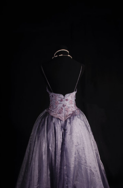 Retro Prom Dresses Ball Gown Spaghetti Strap 80s With Beaded Slit Lilac Sequins Vintage Fashion Long Prom Dresses Party Gowns AU042