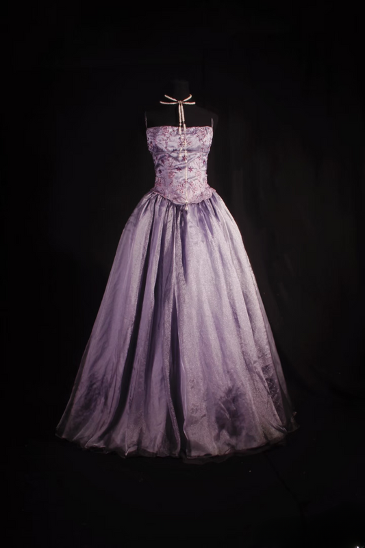 Robe de bal rétro années 80, bretelles spaghetti, fente ornée de perles et sequins lilas, robe longue vintage à paillettes, robe de soirée AU042