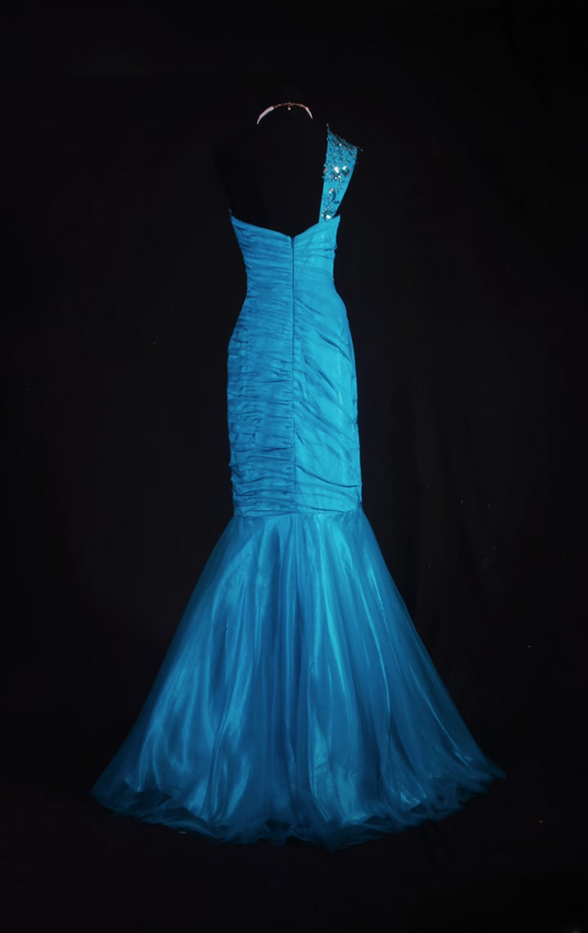 Retro Prom Dresses Mermaid One Shoulder Blue With Beaded 70s 80s Pleated Vintage Fashion Long Prom Dresses Party Gowns AU043
