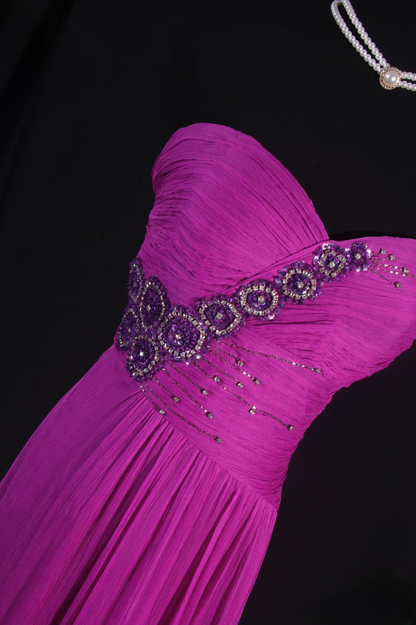 Robe de bal vintage années 80, style rétro chic, coupe trapèze, bustier en mousseline ornée de perles, robe longue inspirée AU044