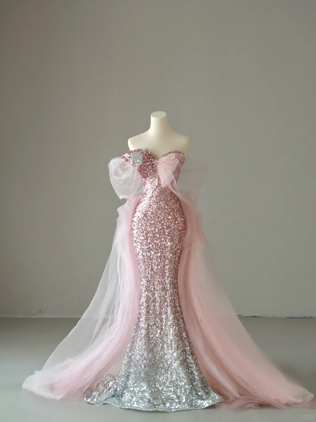 Sparkly Mermaid Sweetheart Ombre Pink Silver Sequins Sleeveless Prom Dresses Long Prom Gowns AB221