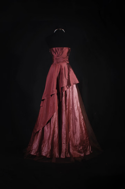 Vintage-Ballkleid, trägerlos, burgunderrot, Taft, inspiriert von den 80er Jahren, langes Abendkleid, Ballkleid, Partykleid, Abiballkleid AU045